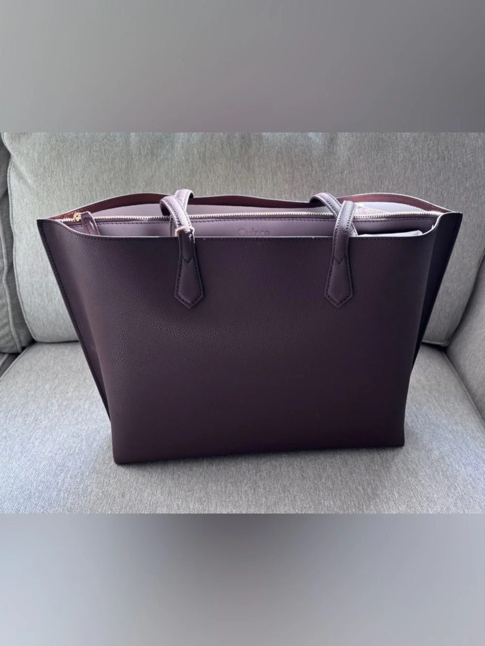 Quince Italian Leather Tote Triple Compartment Dark Brown NWT - Picture 4 of 12